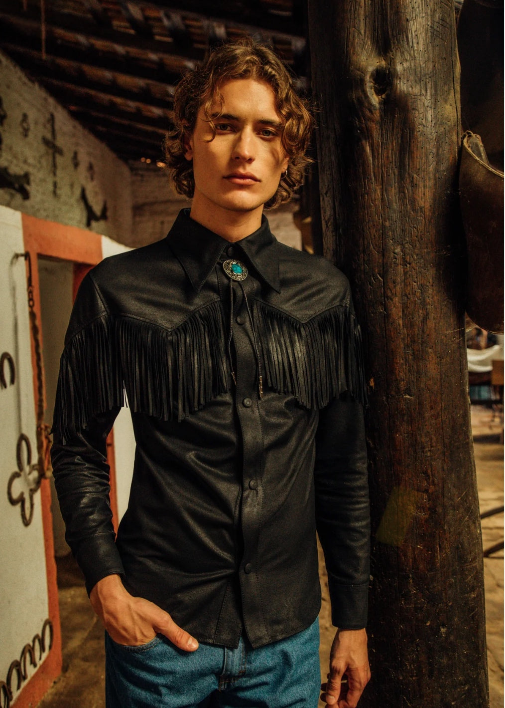 Black Fringe Leather Shirt