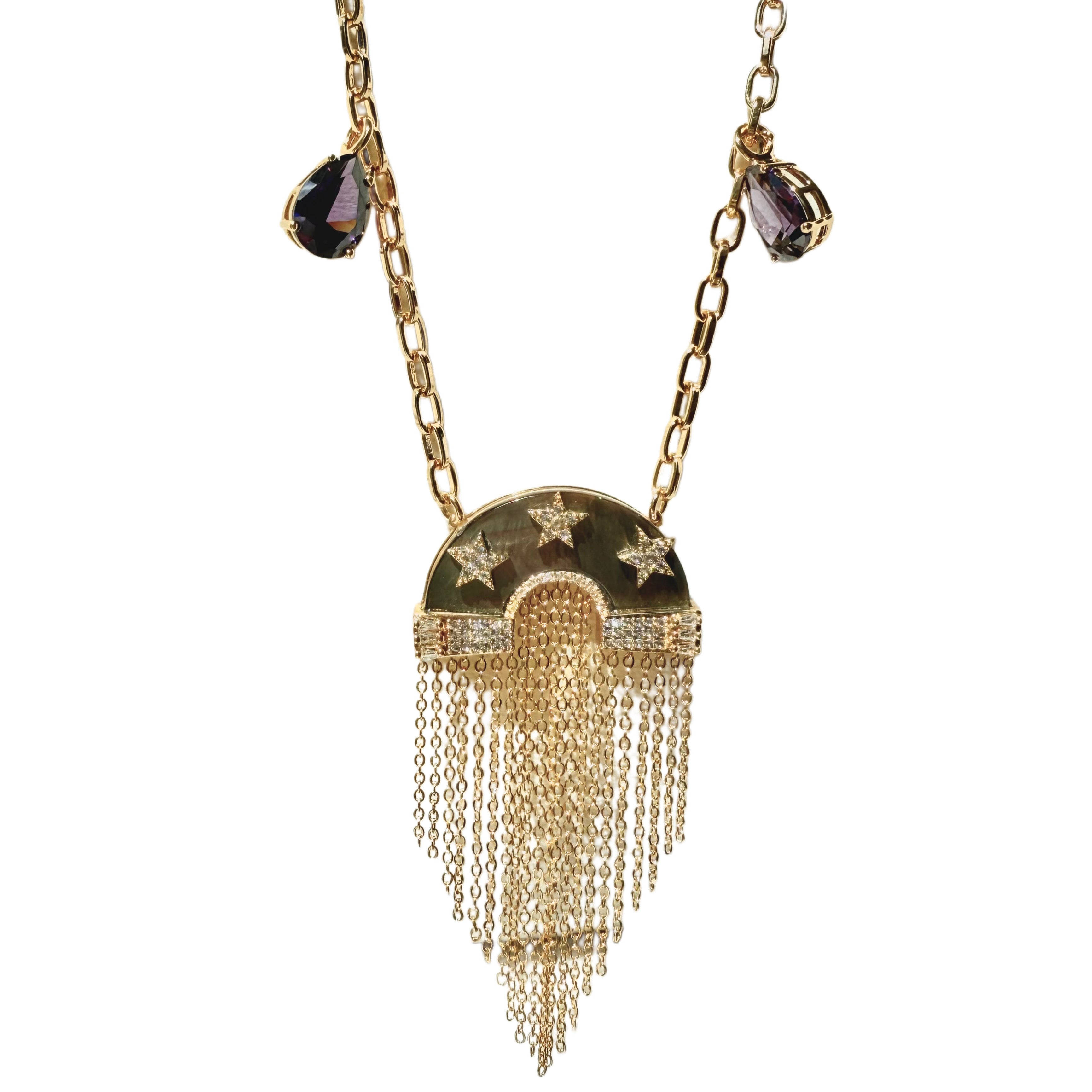 Miranda Fringe Necklace Black/Amethyst