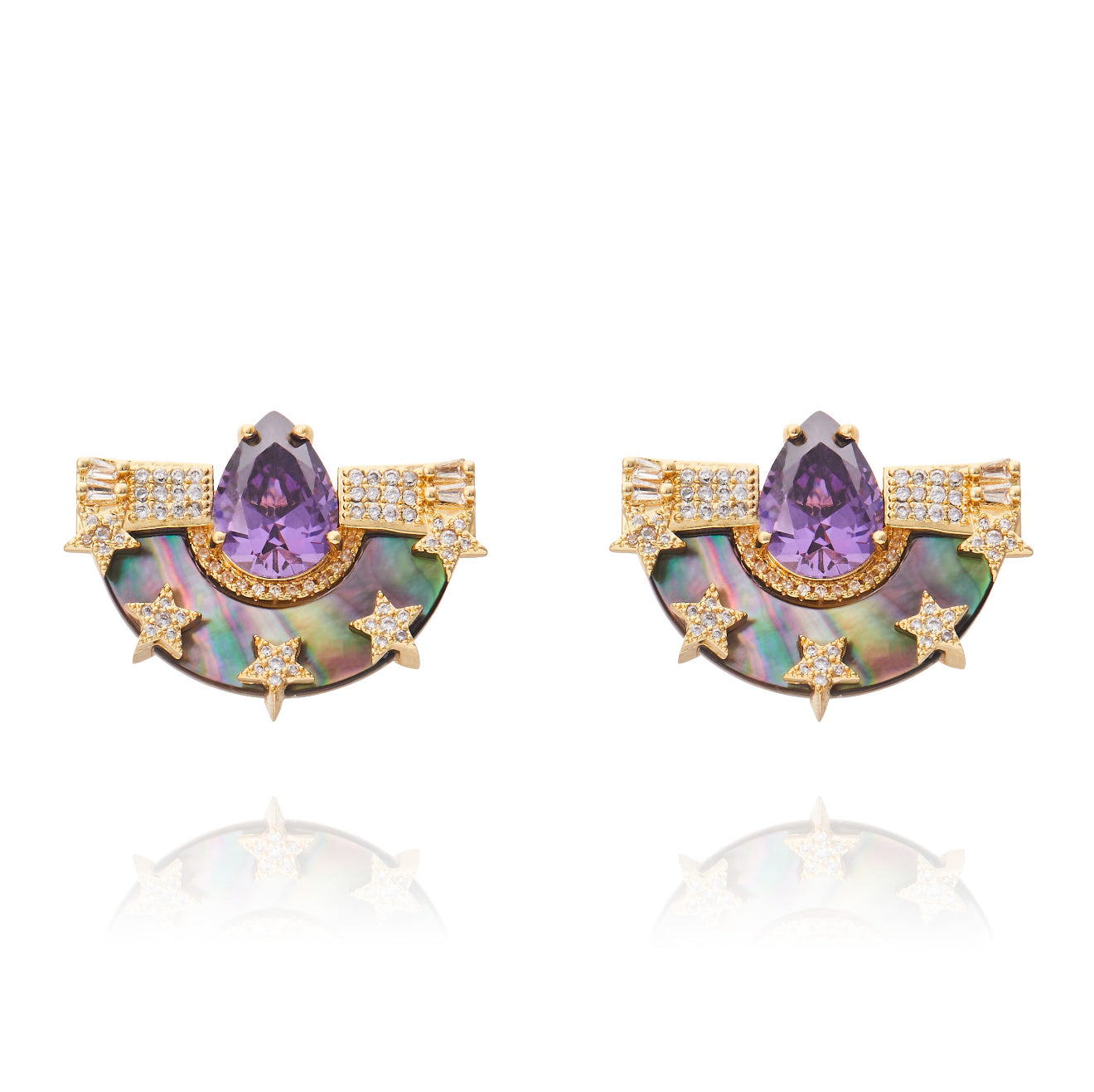 Larissa Earrings Black / Amethyst Mop Gold