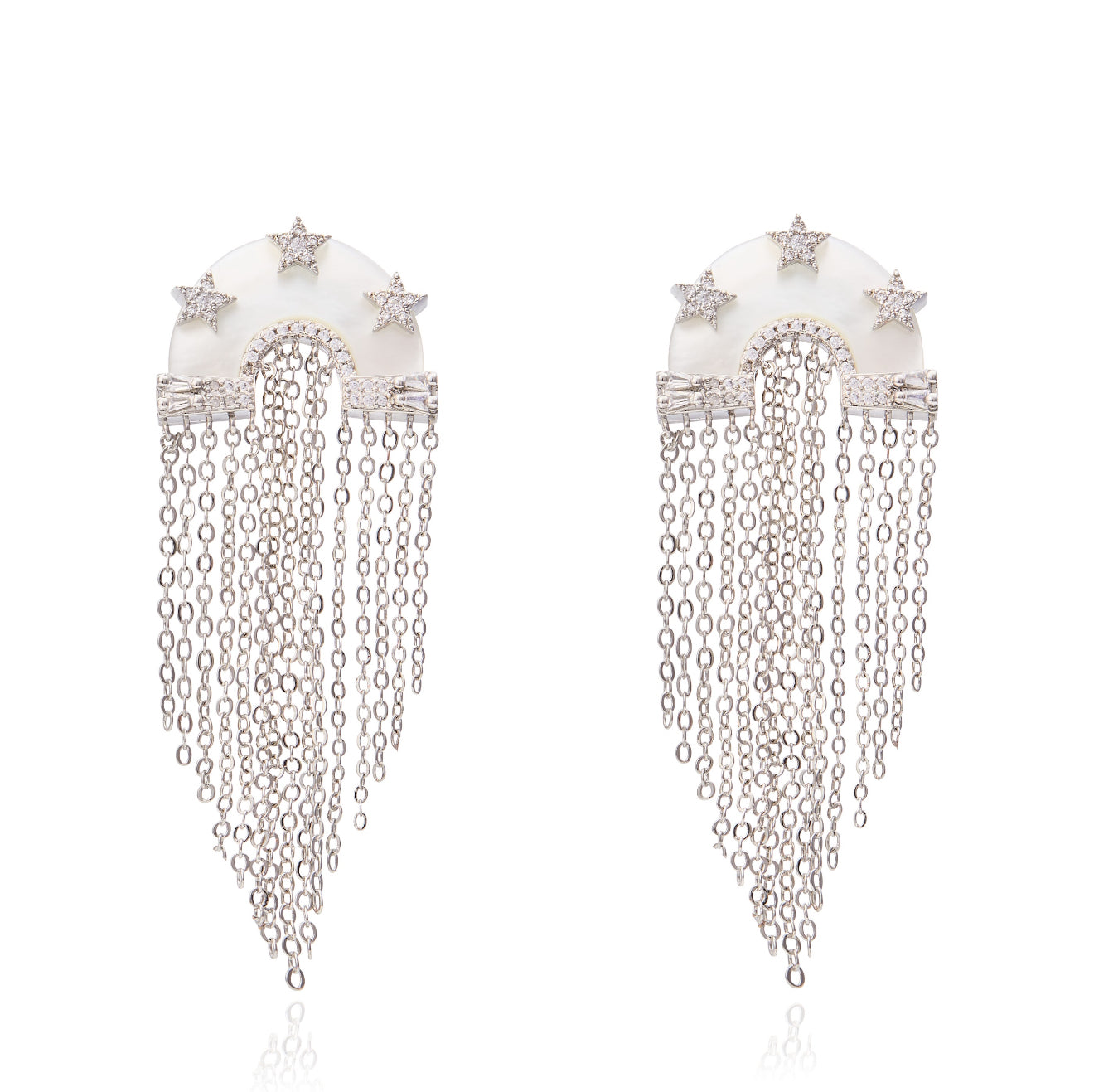 Miranda Fringe Earrings White & Silver