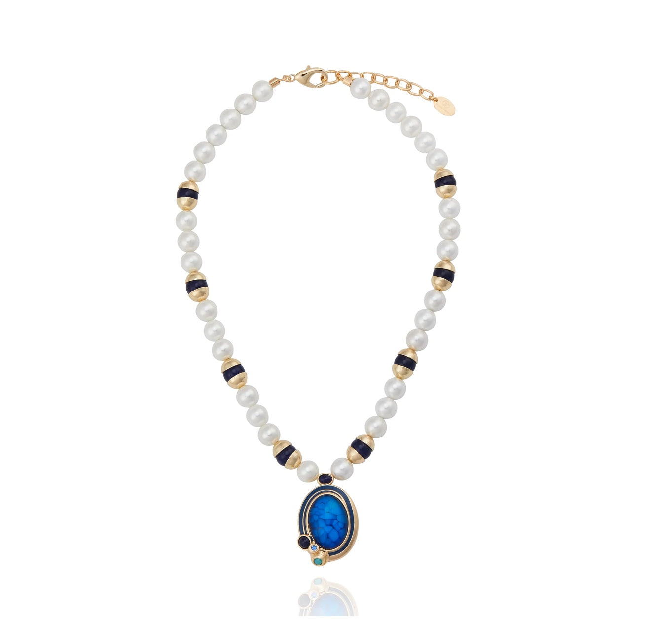 Rialto Pearl Necklace Blue Oval Turquise Necklace