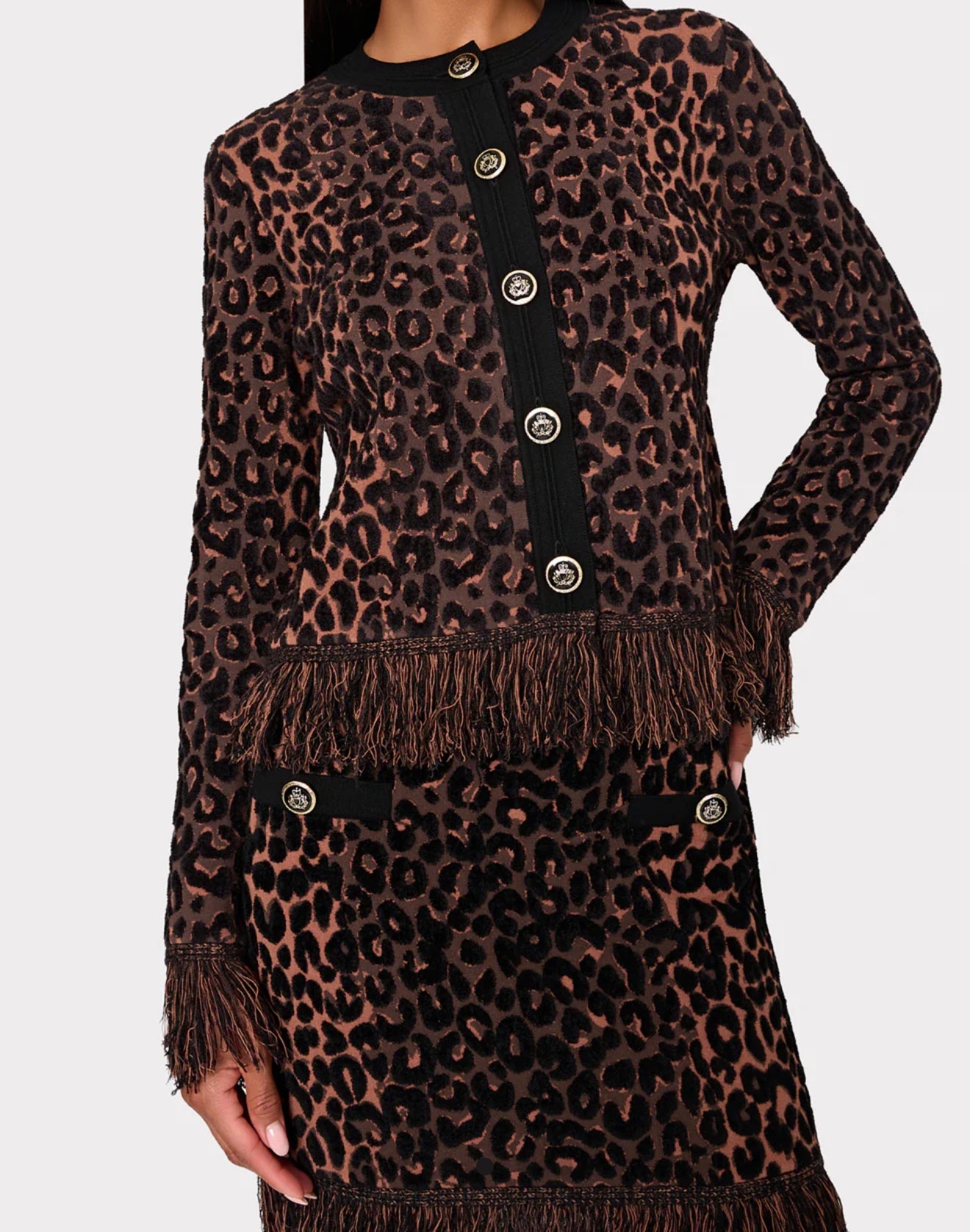 Leopard Fringe Knit Mini Skirt