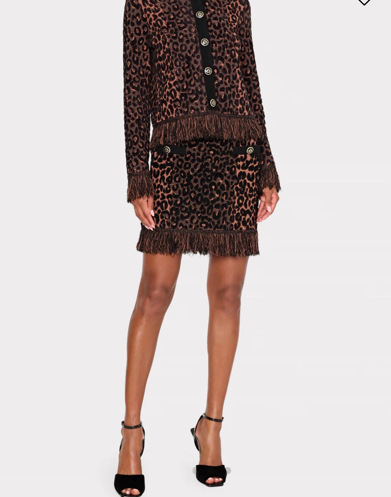 Leopard Fringe Knit Mini Skirt