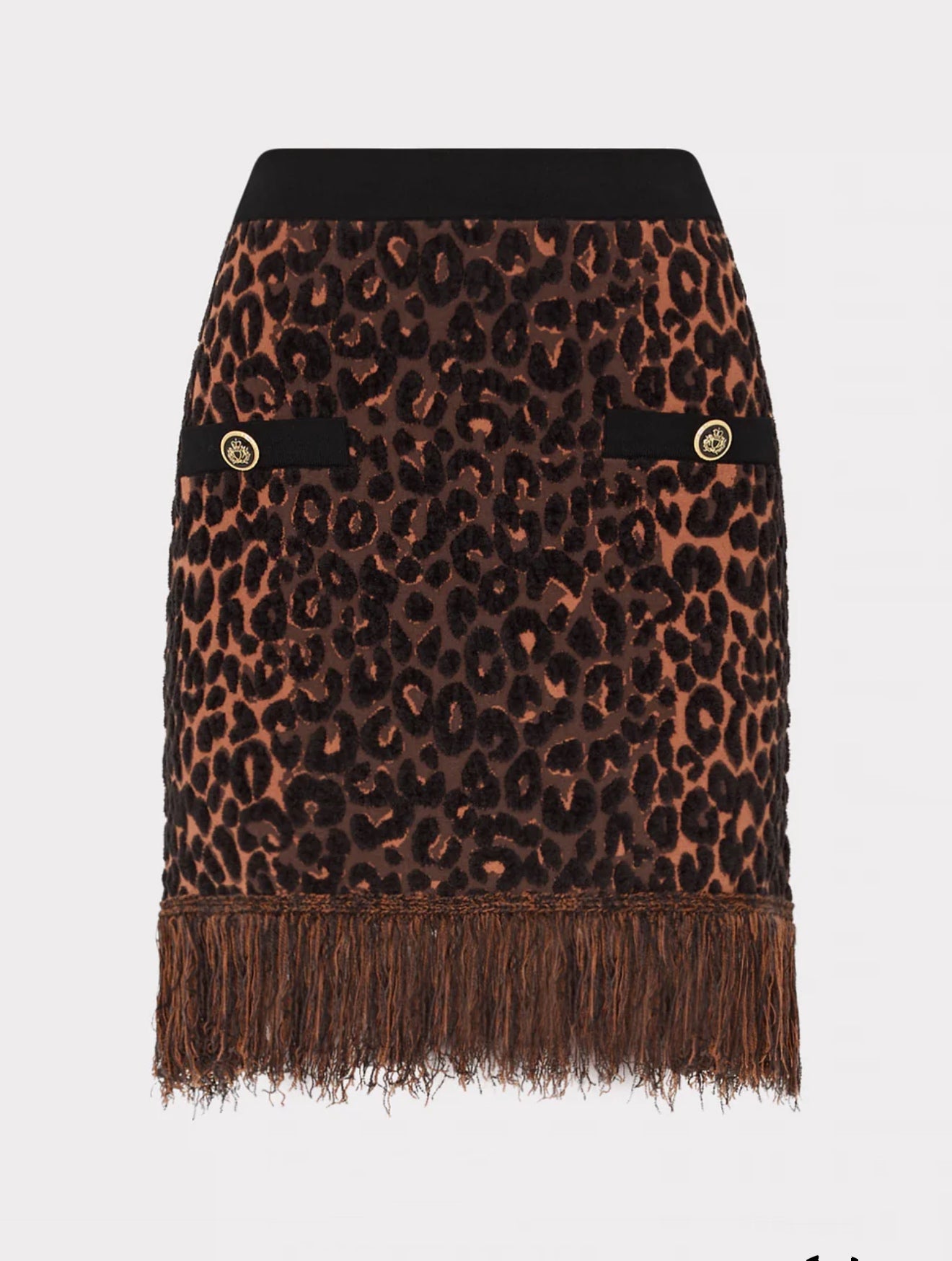 Leopard Fringe Knit Mini Skirt