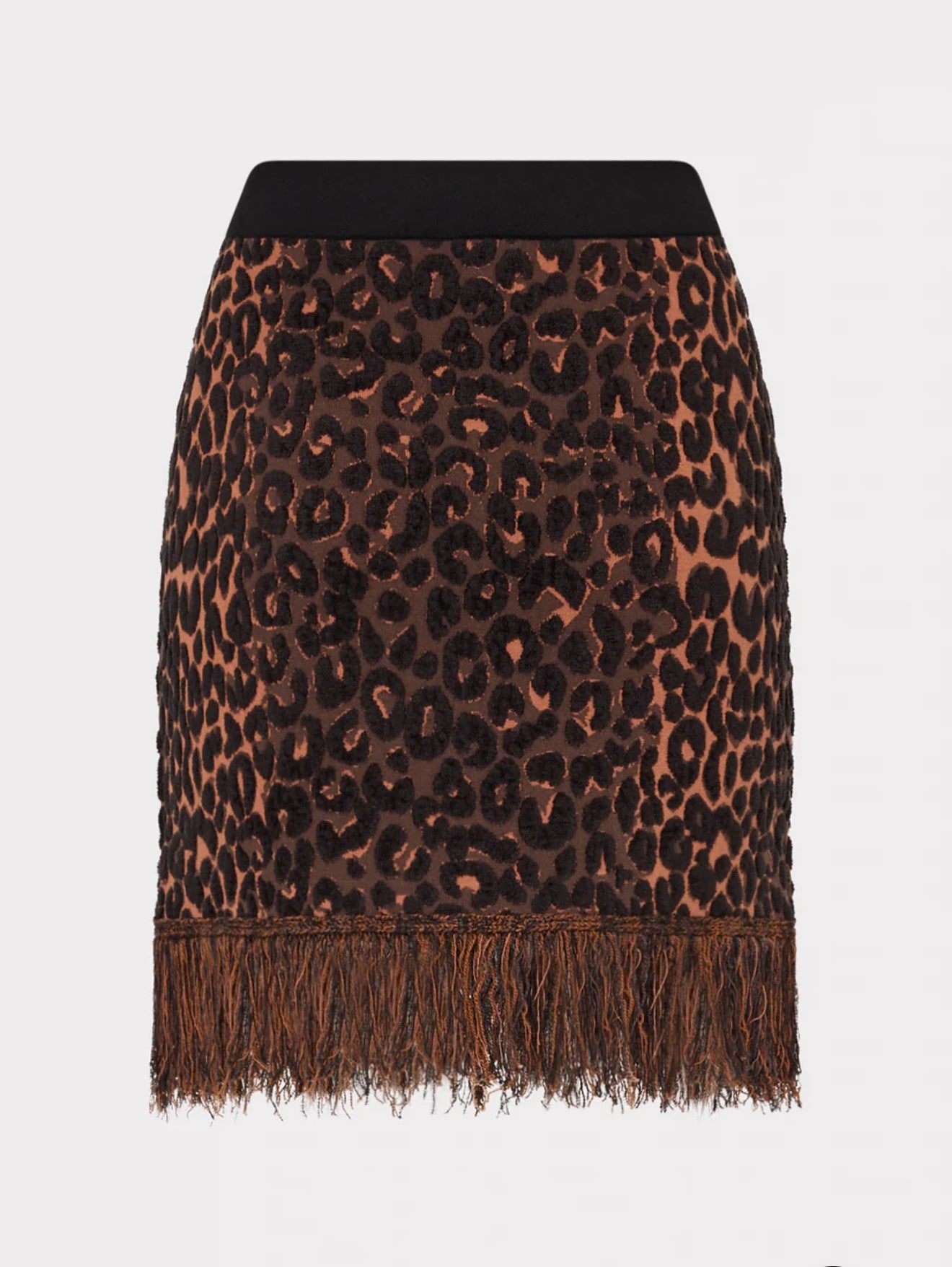 Leopard Fringe Knit Mini Skirt