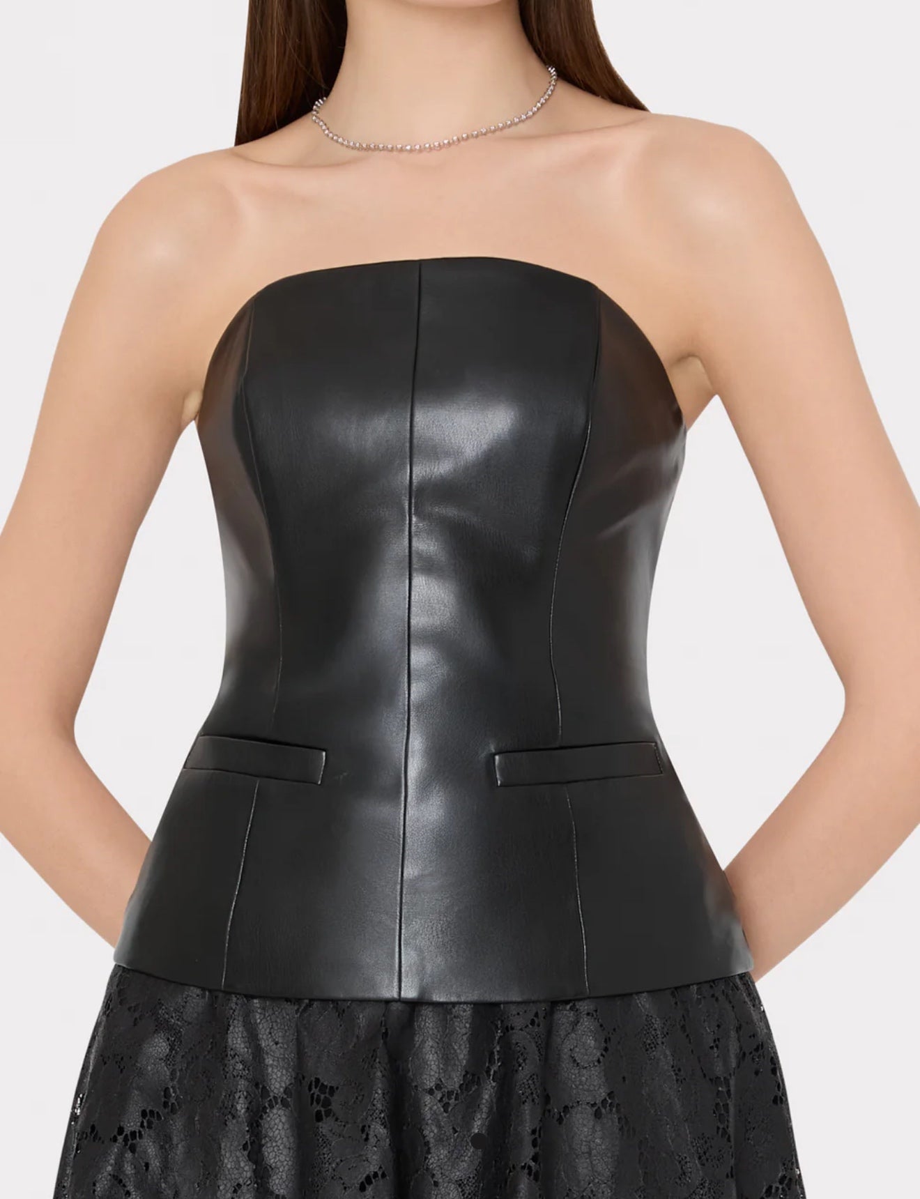 Vegan Leather Strapless Top Black