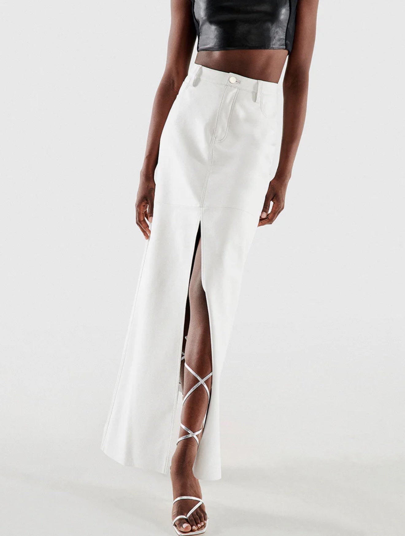 Imogen Recycled Leather Skirt White