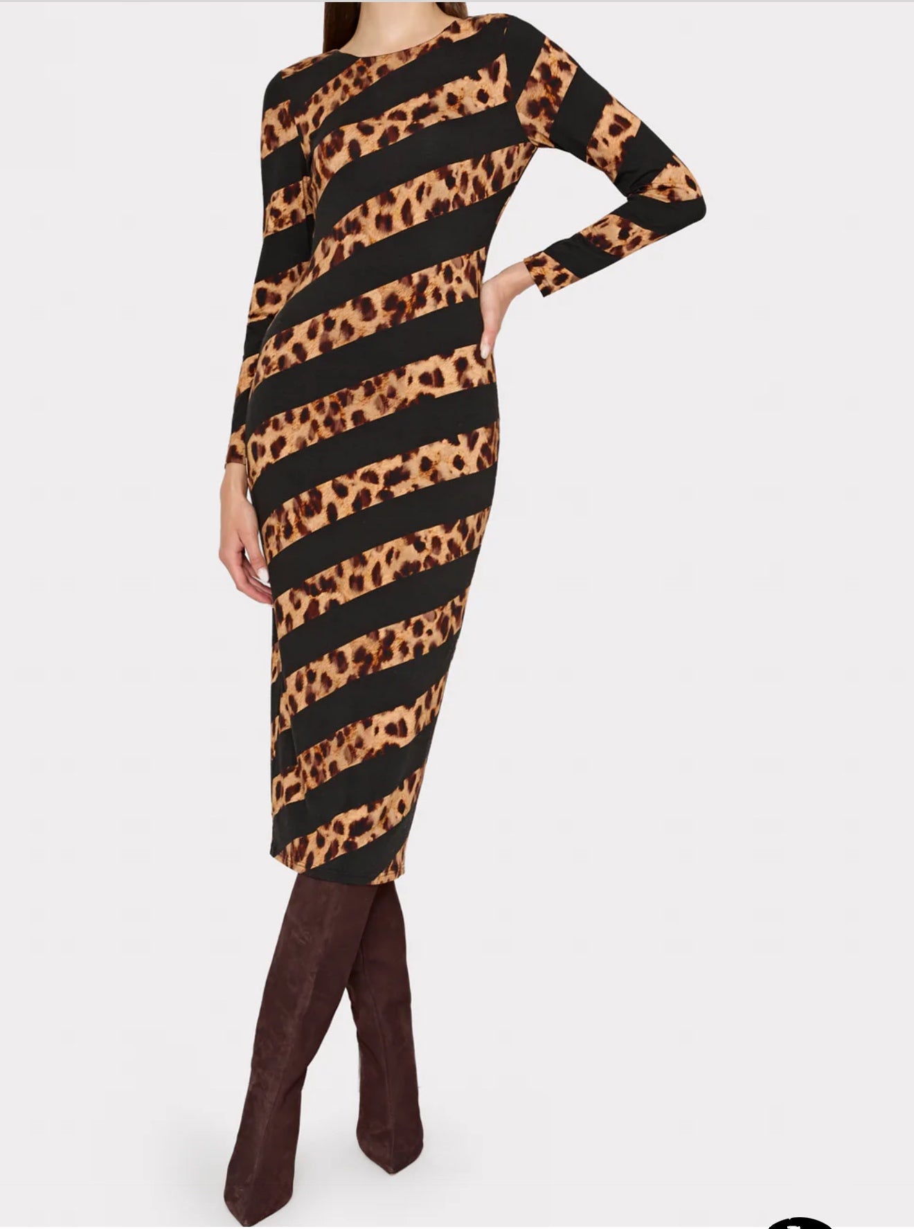 Leopard Stripe Jersey Midi Dress