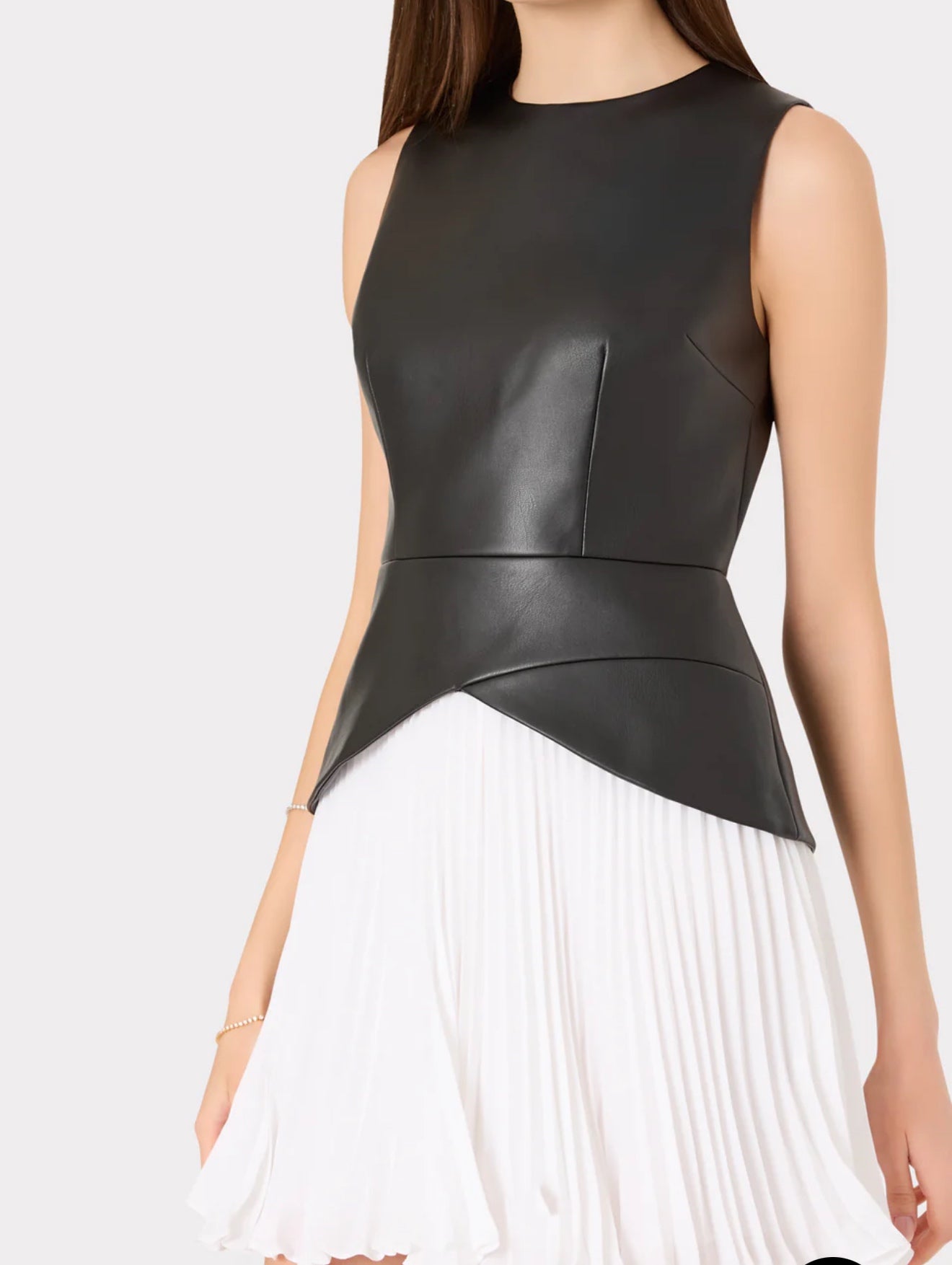 Haddy Leather Pleated Combo Mini Dress