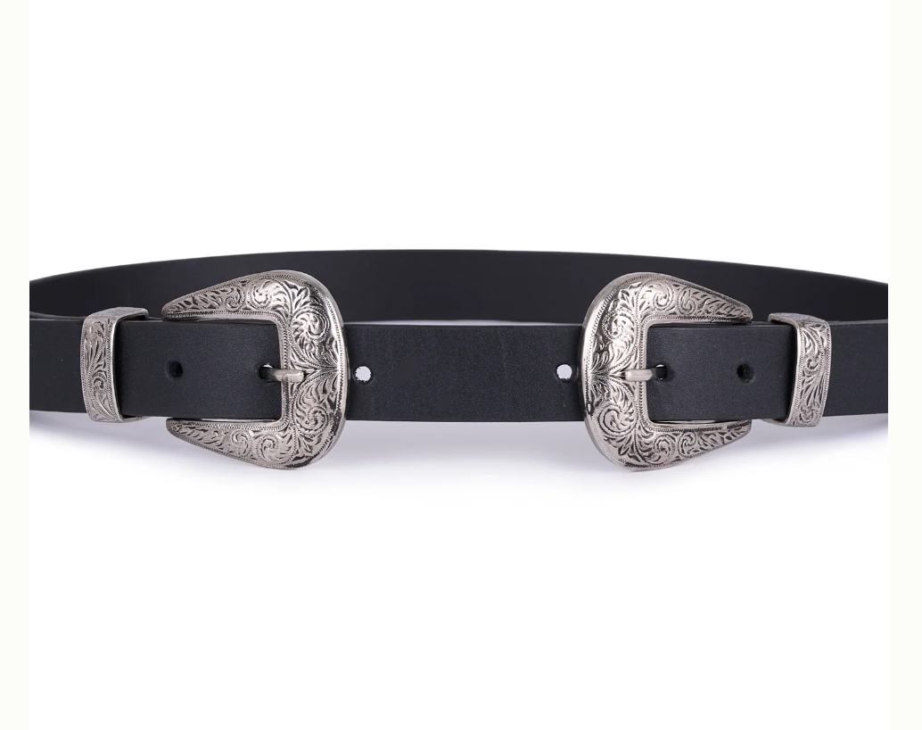 Double Buckle Skinny Leather Belt
