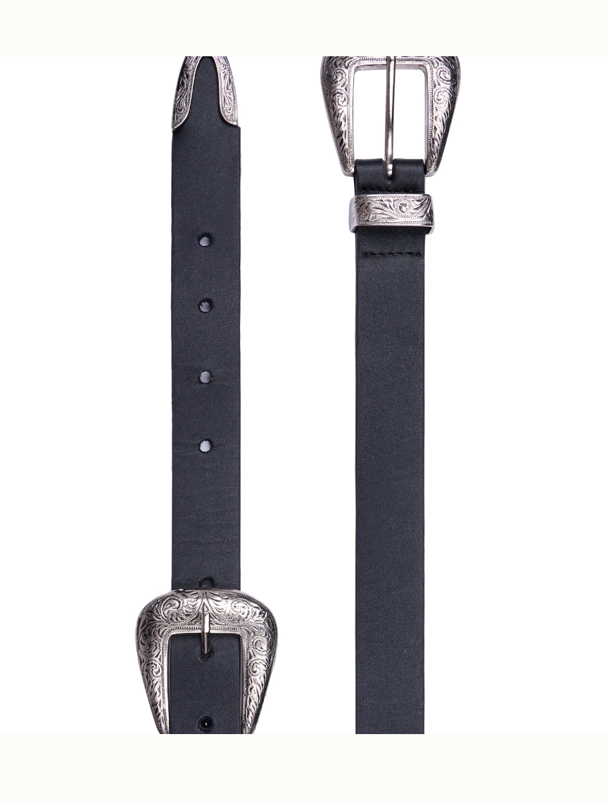 Double Buckle Skinny Leather Belt
