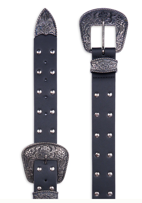 Double - Buckle Leather Belt with Studs