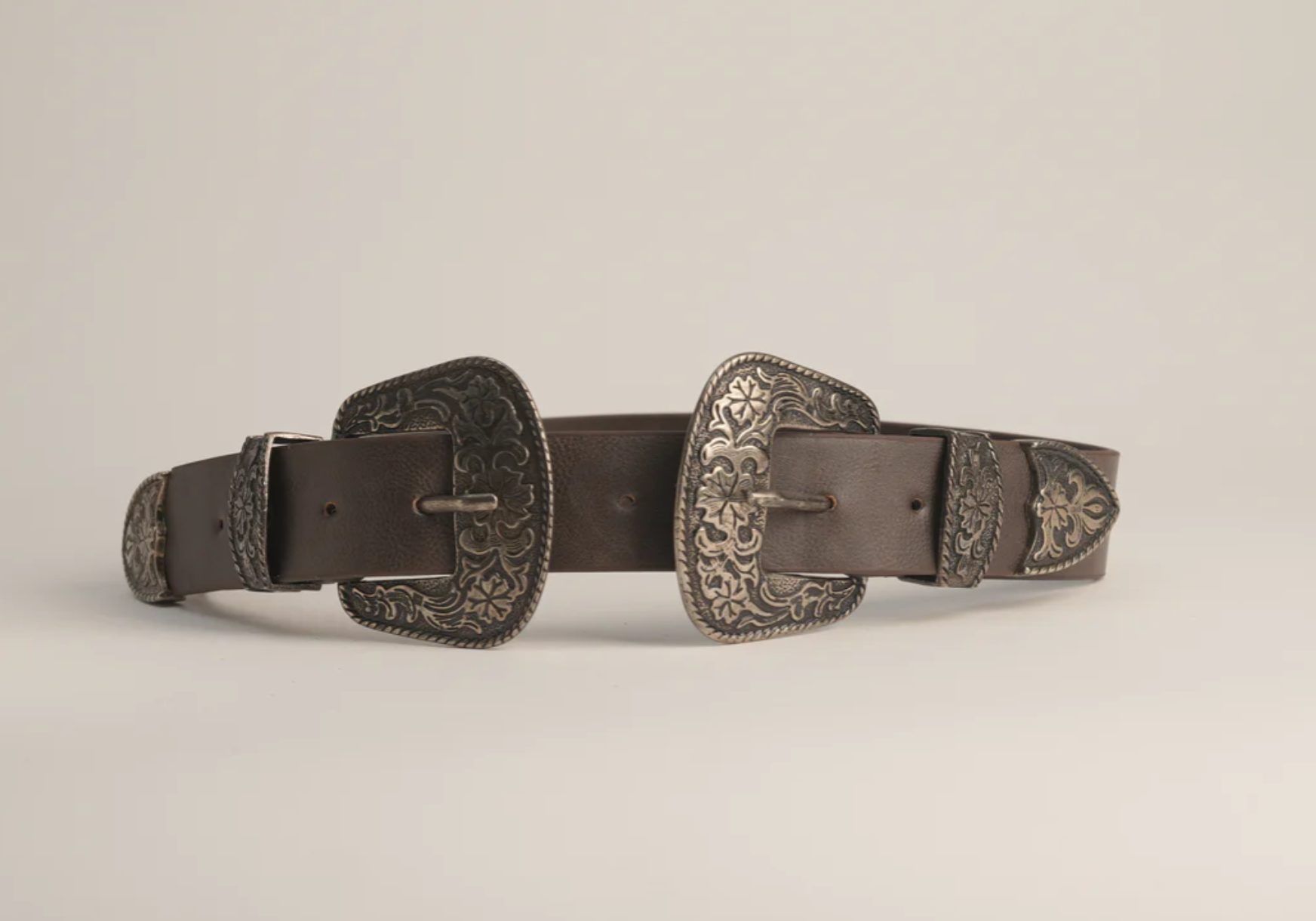 Double - Buckle Leather Belt Chocolate