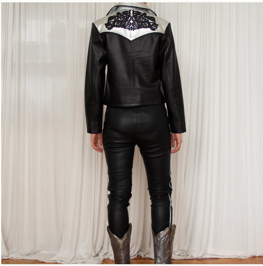 Silver Greca Leather Pants