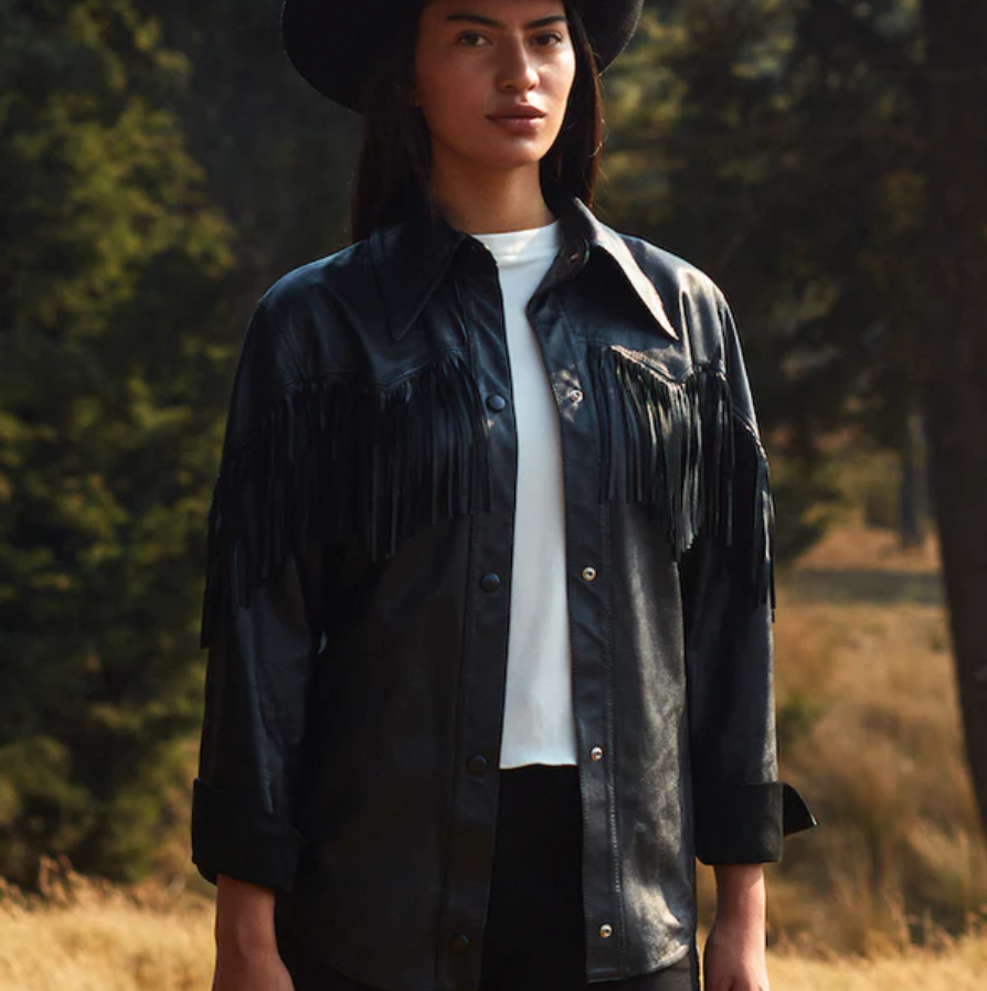 Black Fringe Leather Shirt