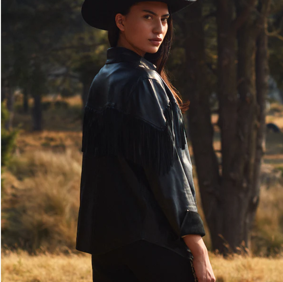 Black Fringe Leather Shirt