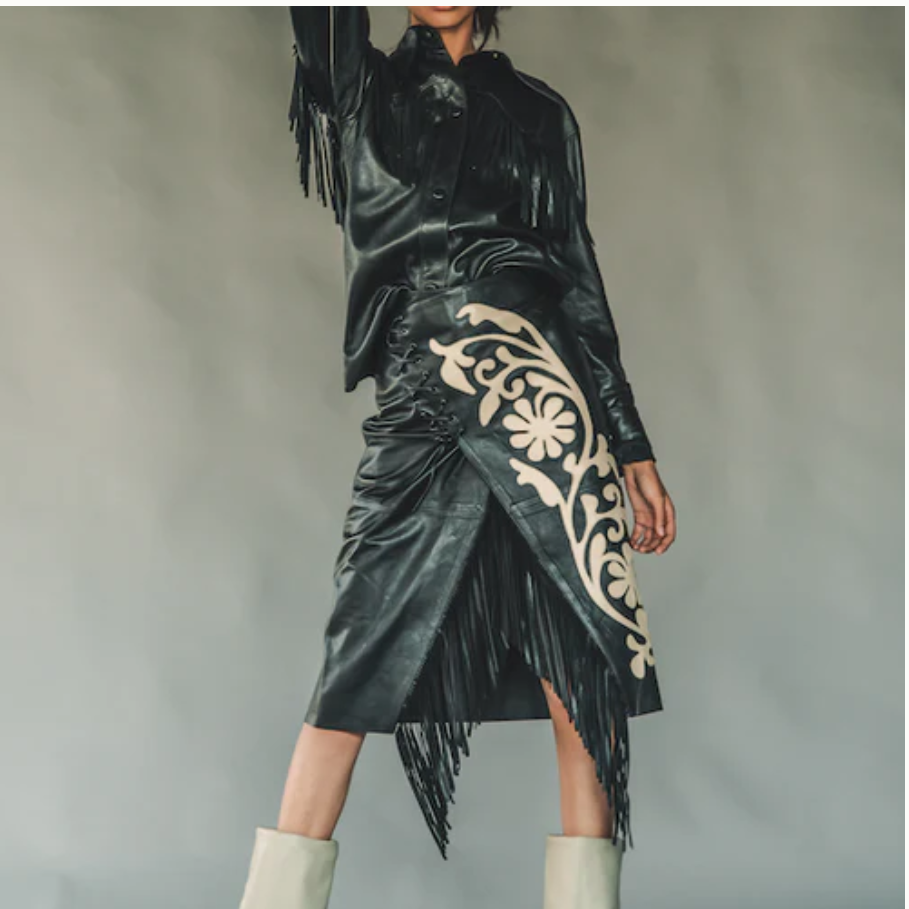 Black Fringe Leather Shirt