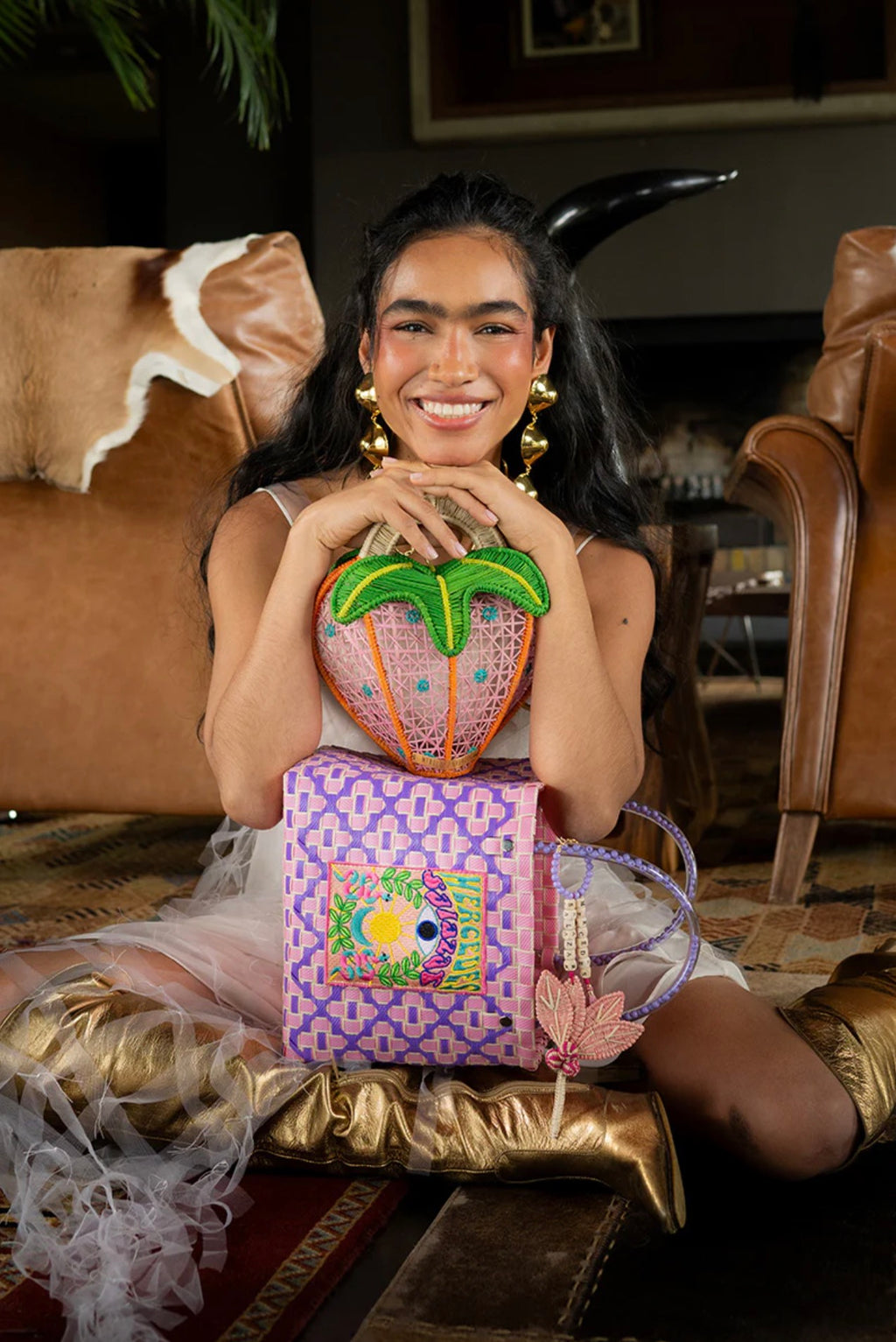 MERCEDES SALAZAR Juicy Handbag in Green Pink & Orange