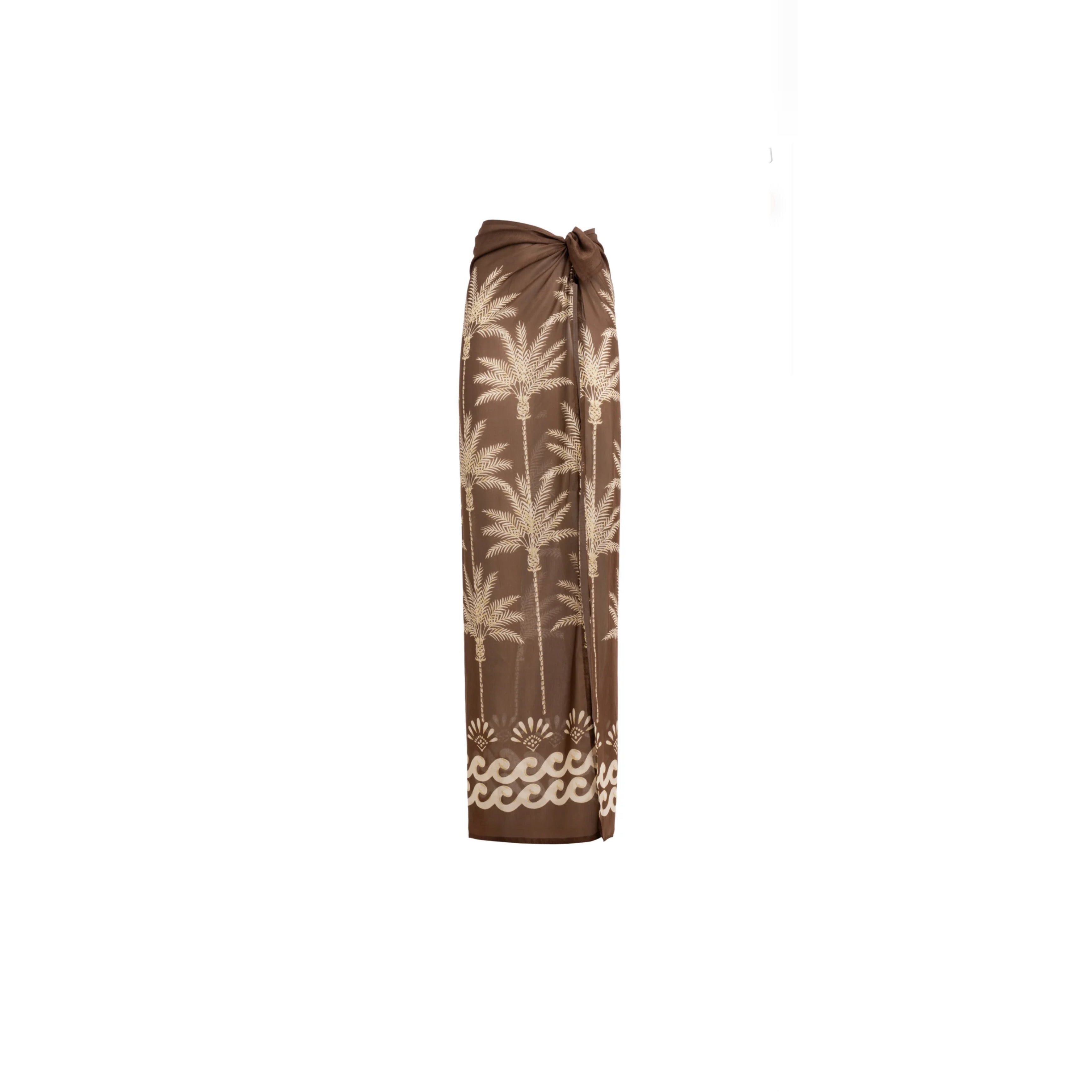ISABEL BEACHWEAR
FOULARD PAREO SILK COTTON PALM BROWN- IVORY