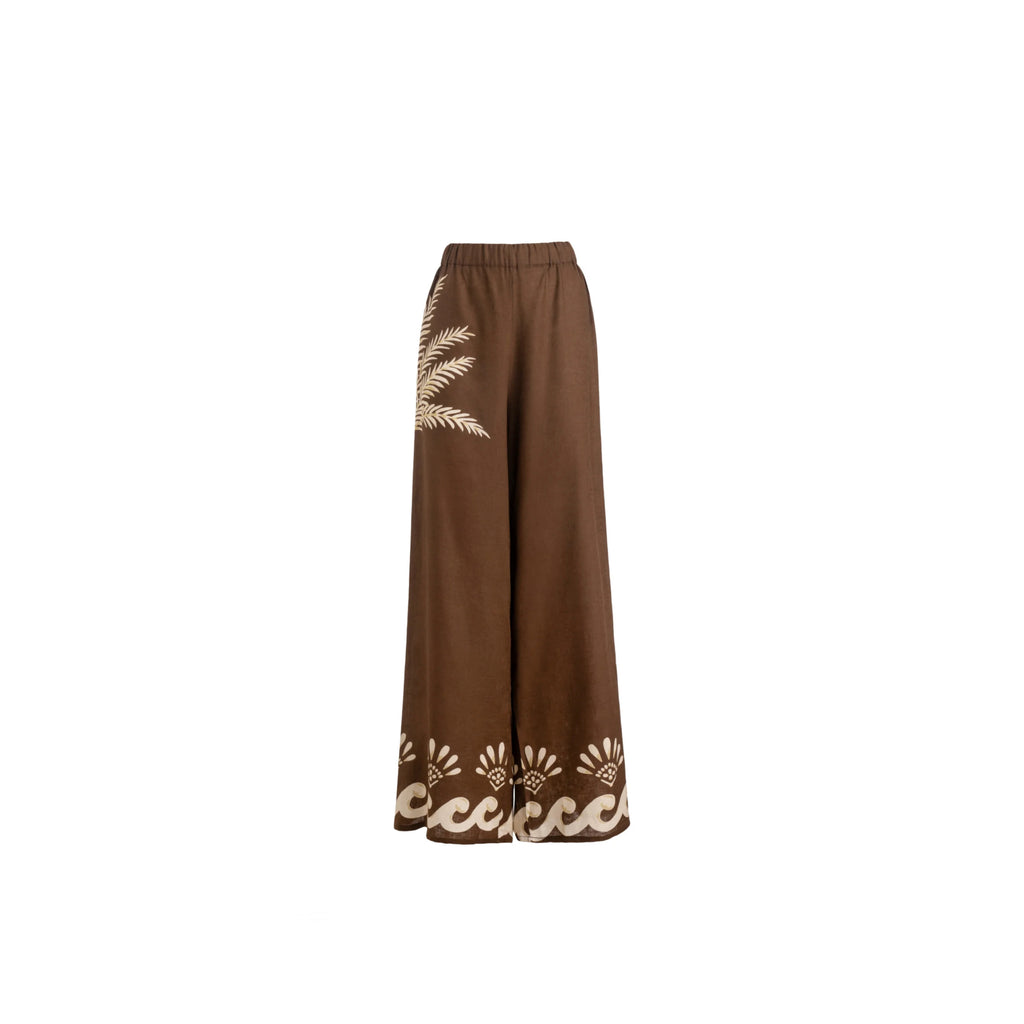 ISABEL BEACHWEAR
MAXI PANTS LINO PALM BROWN - IVORY