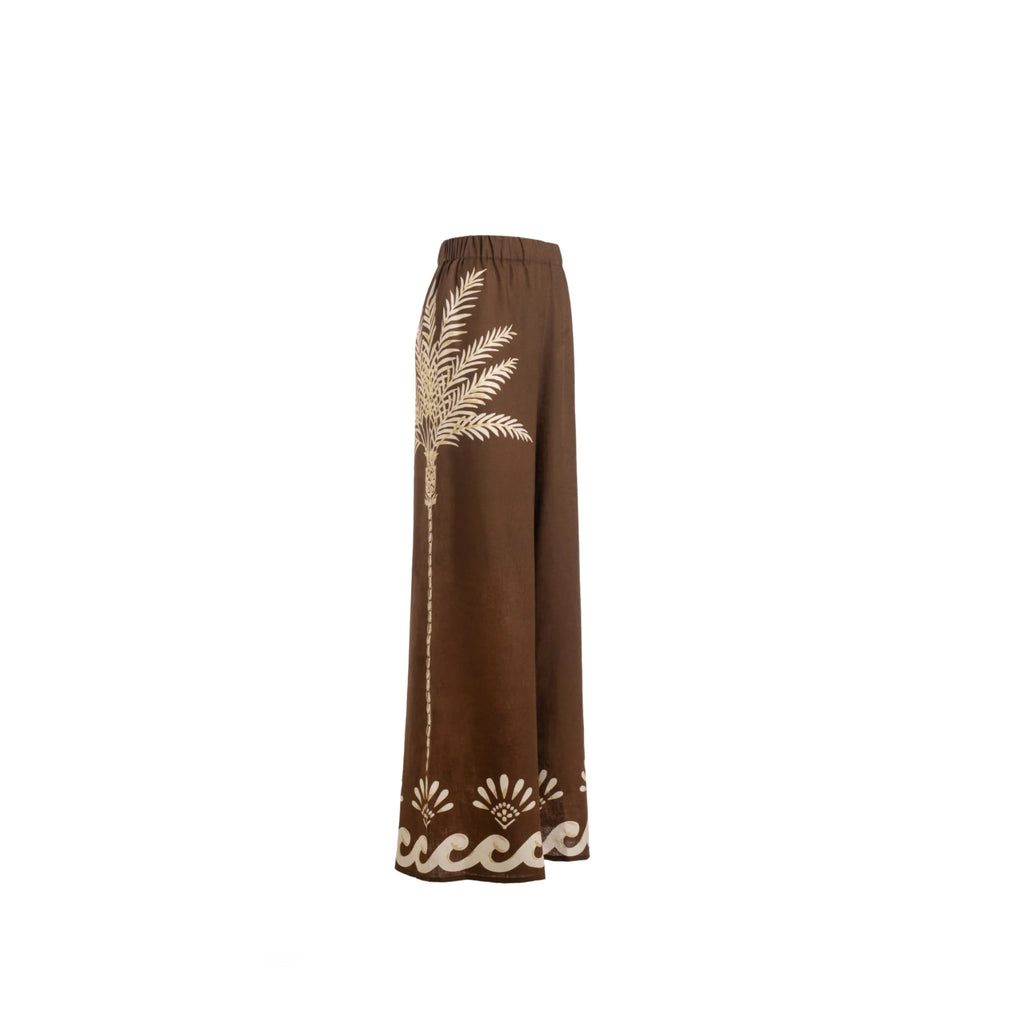 ISABEL BEACHWEAR
MAXI PANTS LINO PALM BROWN - IVORY