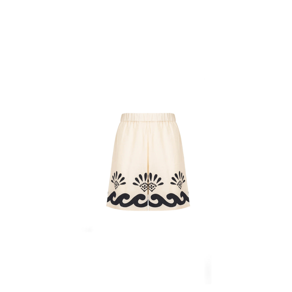 ISABEL BEACHWEAR
SHORTS PANTS PALM LINO IVORY - BLACK