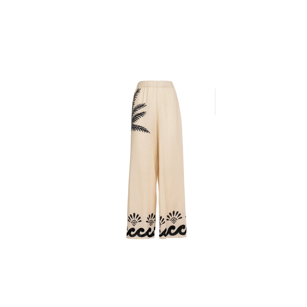ISABEL BEACHWEAR
MAXI PANTS LINO PALM IVORY-BLACK