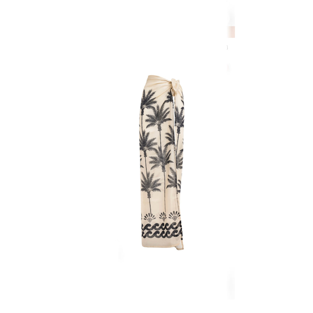ISABEL BEACHWEAR
FOULARD PAREO SILK COTTON PALM IVORY-BLACK