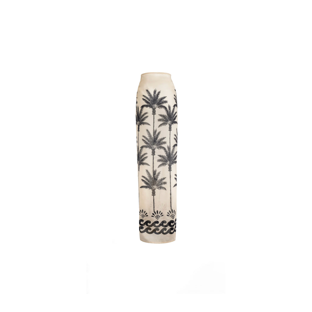 ISABEL BEACHWEAR
FOULARD PAREO SILK COTTON PALM IVORY-BLACK