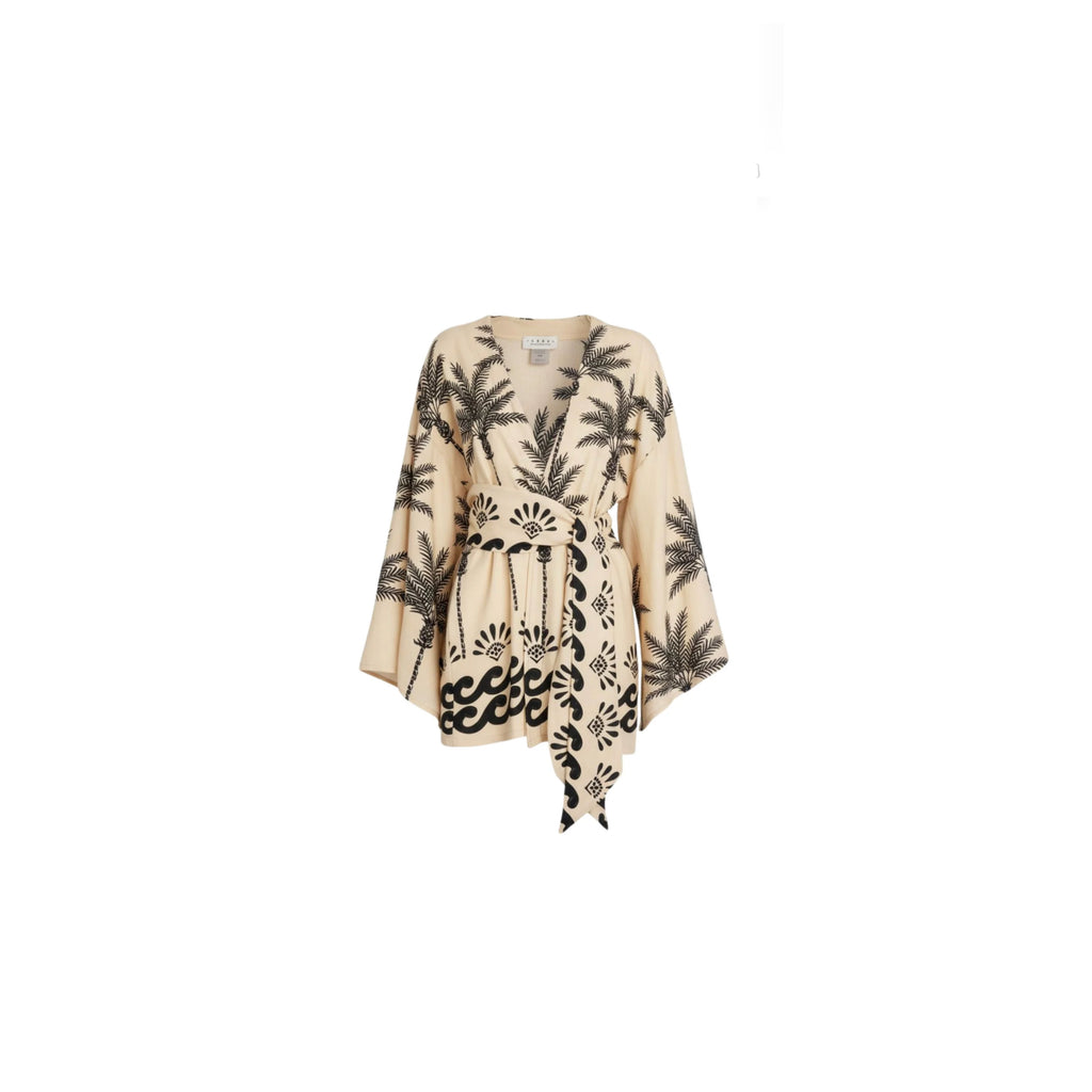 ISABEL BEACHWEAR
KIMONO SHORT LINO PALM IVORY - BLACK