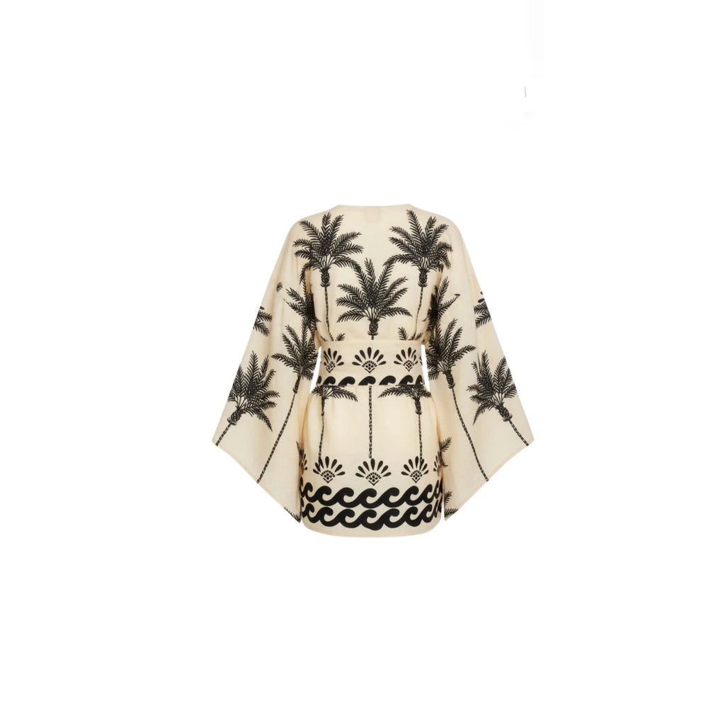 ISABEL BEACHWEAR
KIMONO SHORT LINO PALM IVORY - BLACK