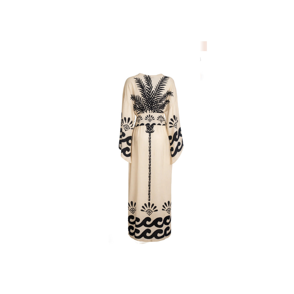ISABEL BEACHWEAR
KIMONO MAXI LINO PALM IVORY-BLACK