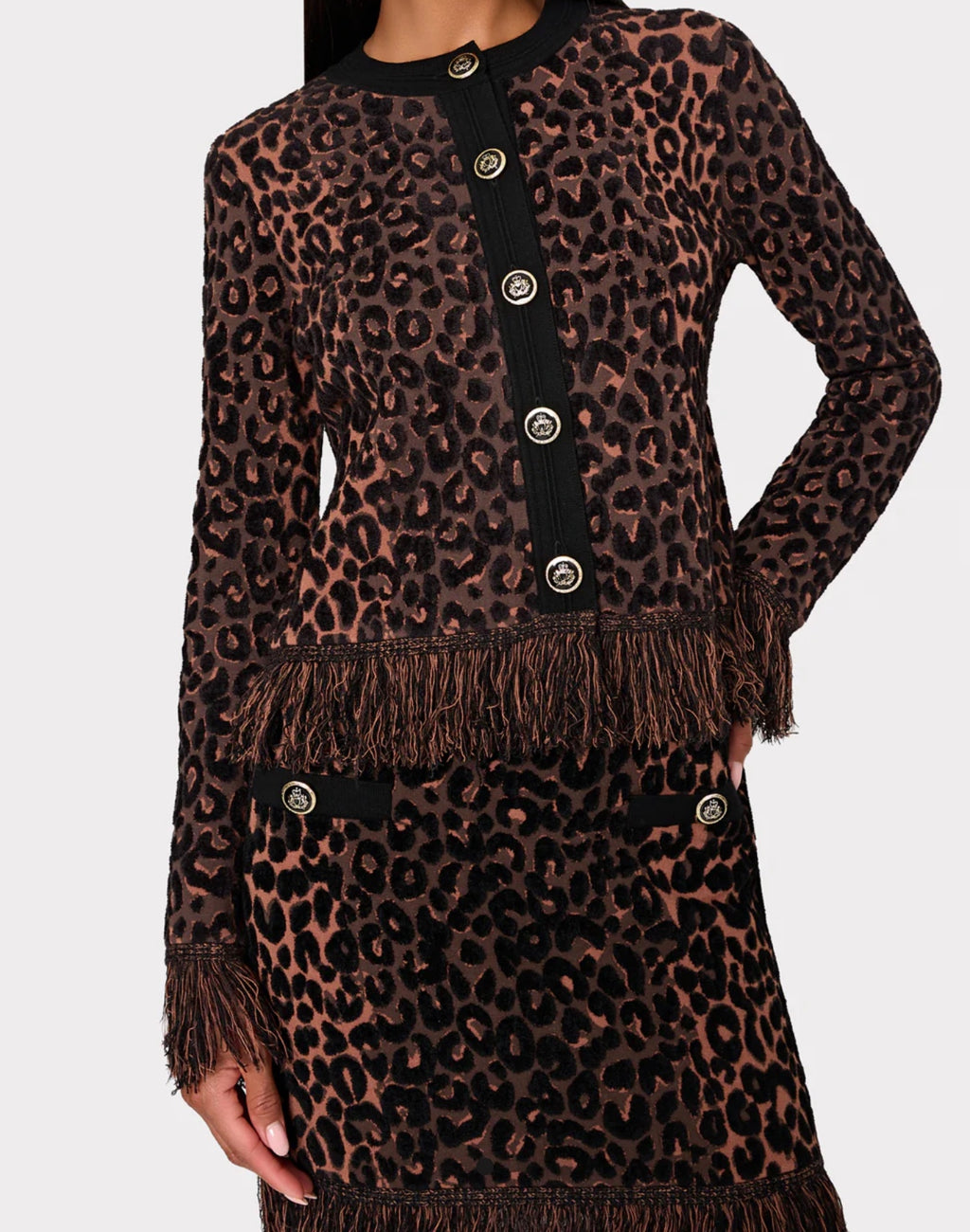 Leopard Fringe Knit Mini Skirt