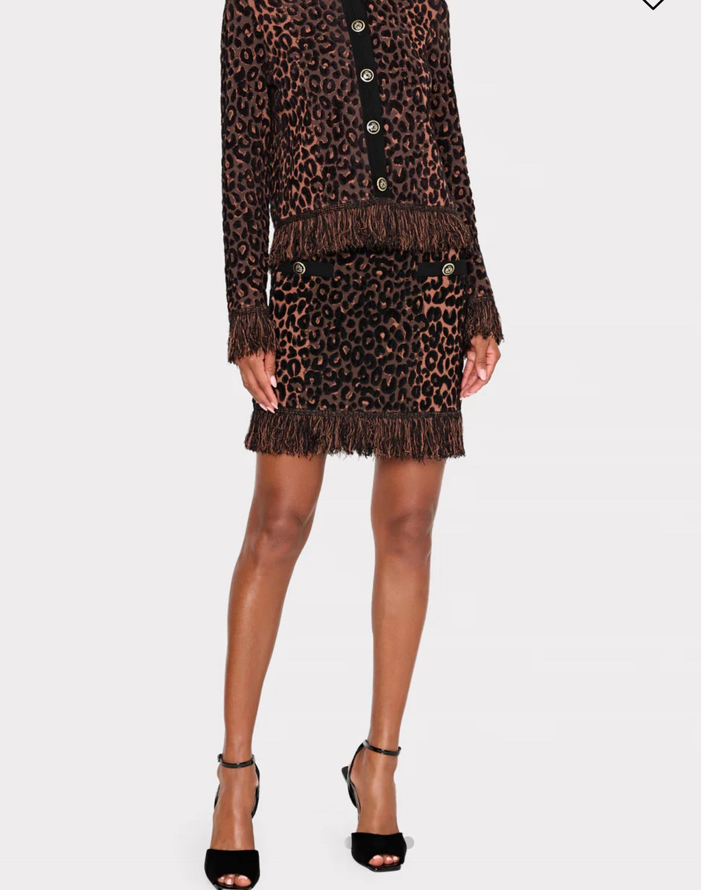 Leopard Fringe Knit Mini Skirt