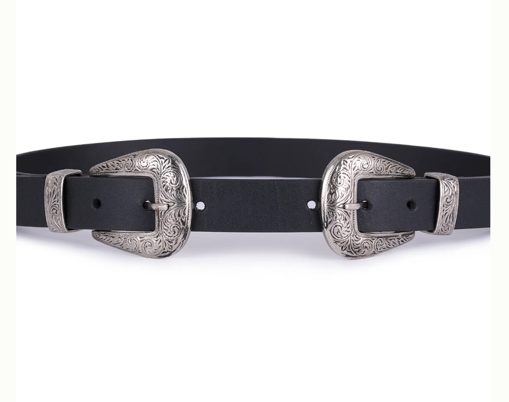 Double Buckle Skinny Leather Belt